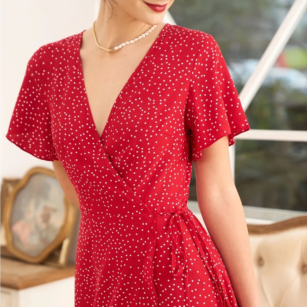 RIHOAS The Polka Dot Ruffle Wrap Dress M - Picture 3 of 7